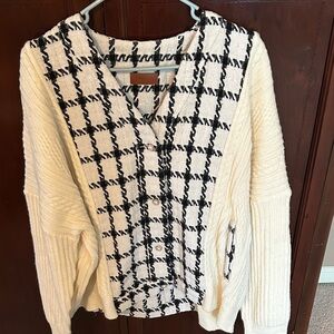 Umgee Cream & Black Houndstooth Button-Down Cardigan Sweater